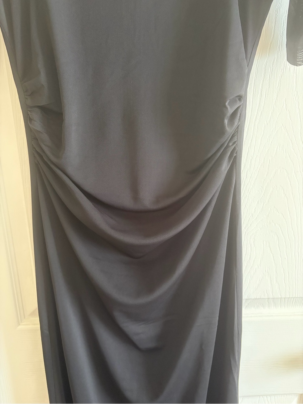 LOFT Size 6 Black Mesh Ruched Crewneck Dress